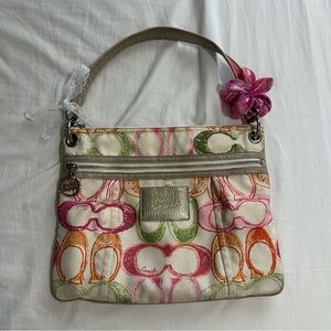 Coach Poppy Signature Canvas Shoulder Bag - Pink/Green/Orange